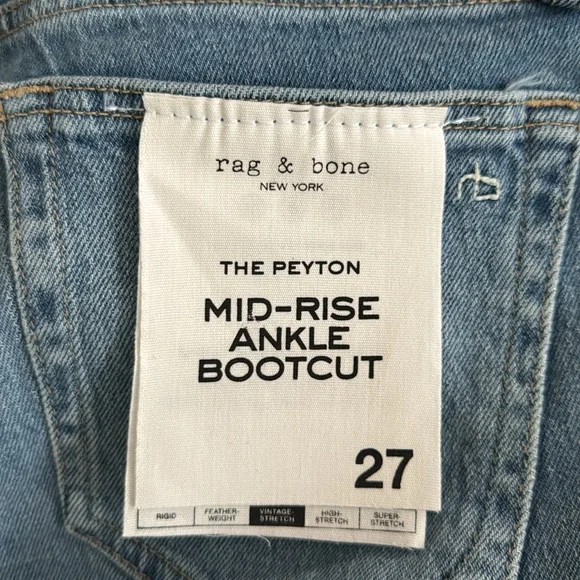 rag and bone the peyton mid-rise raw hem ankle bootcut jeans size 27